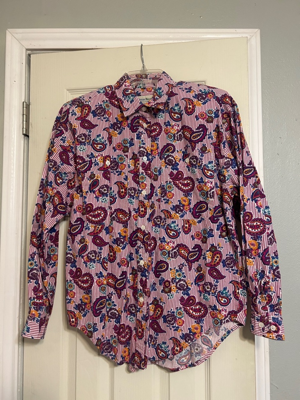 LiKe💛$4 off🍭 Boundary Waters stripe paisley shirt